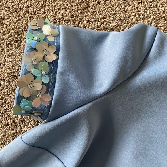 Baby blue short sleeve shift dress sleeve sequins - Picture 3 of 3